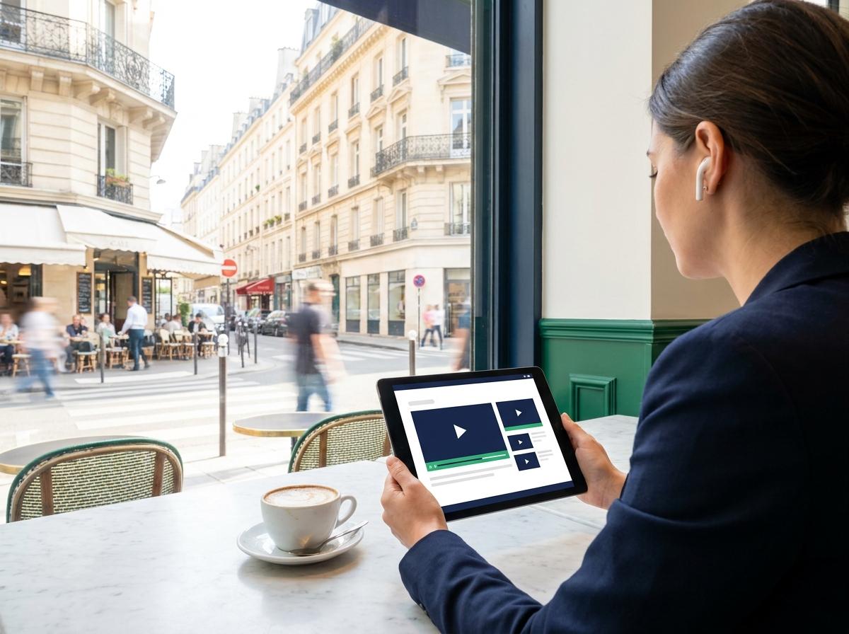 Personne qui suit une formation en ligne sur tablette